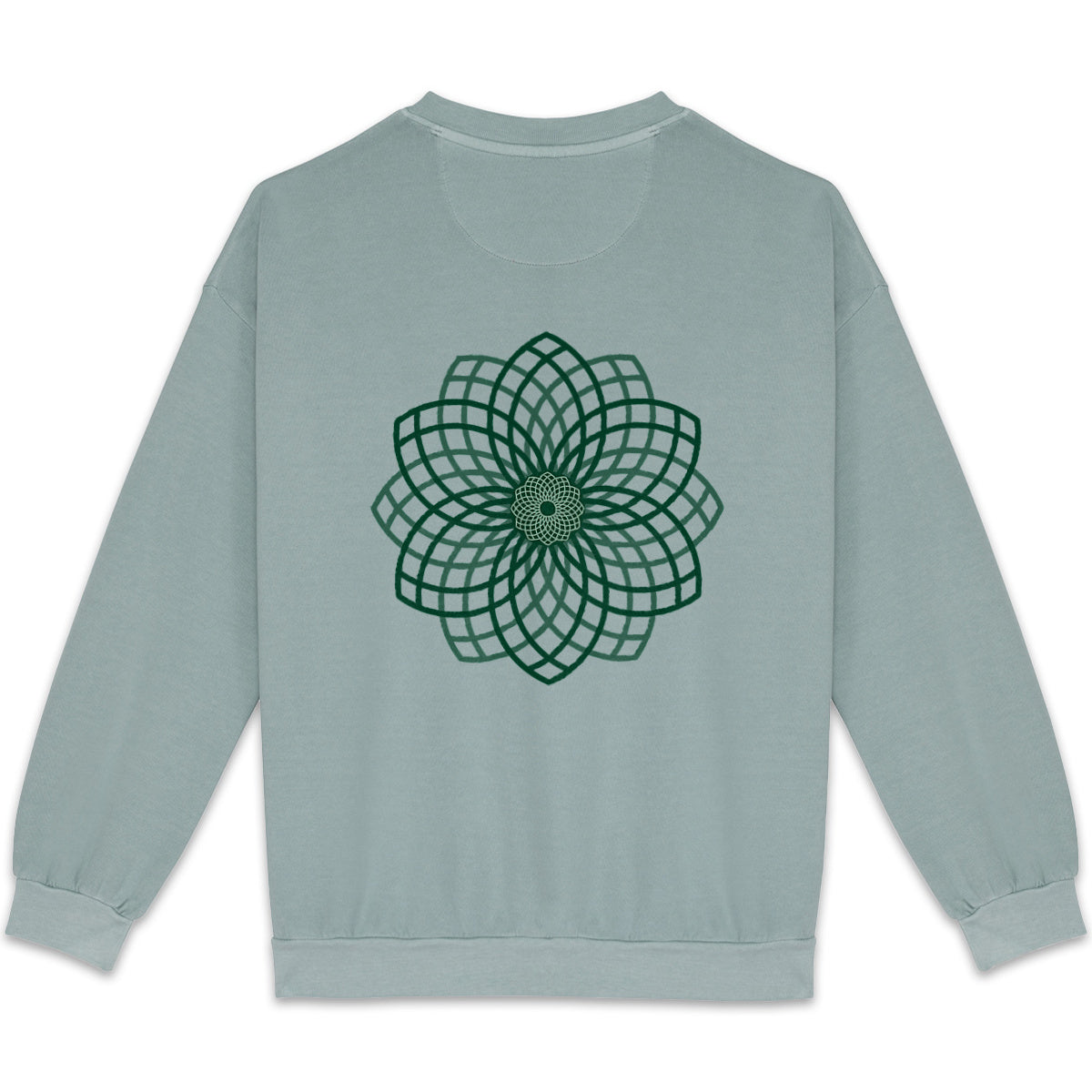 Aqua blue green sweatshirt with sacred geometry mandala print