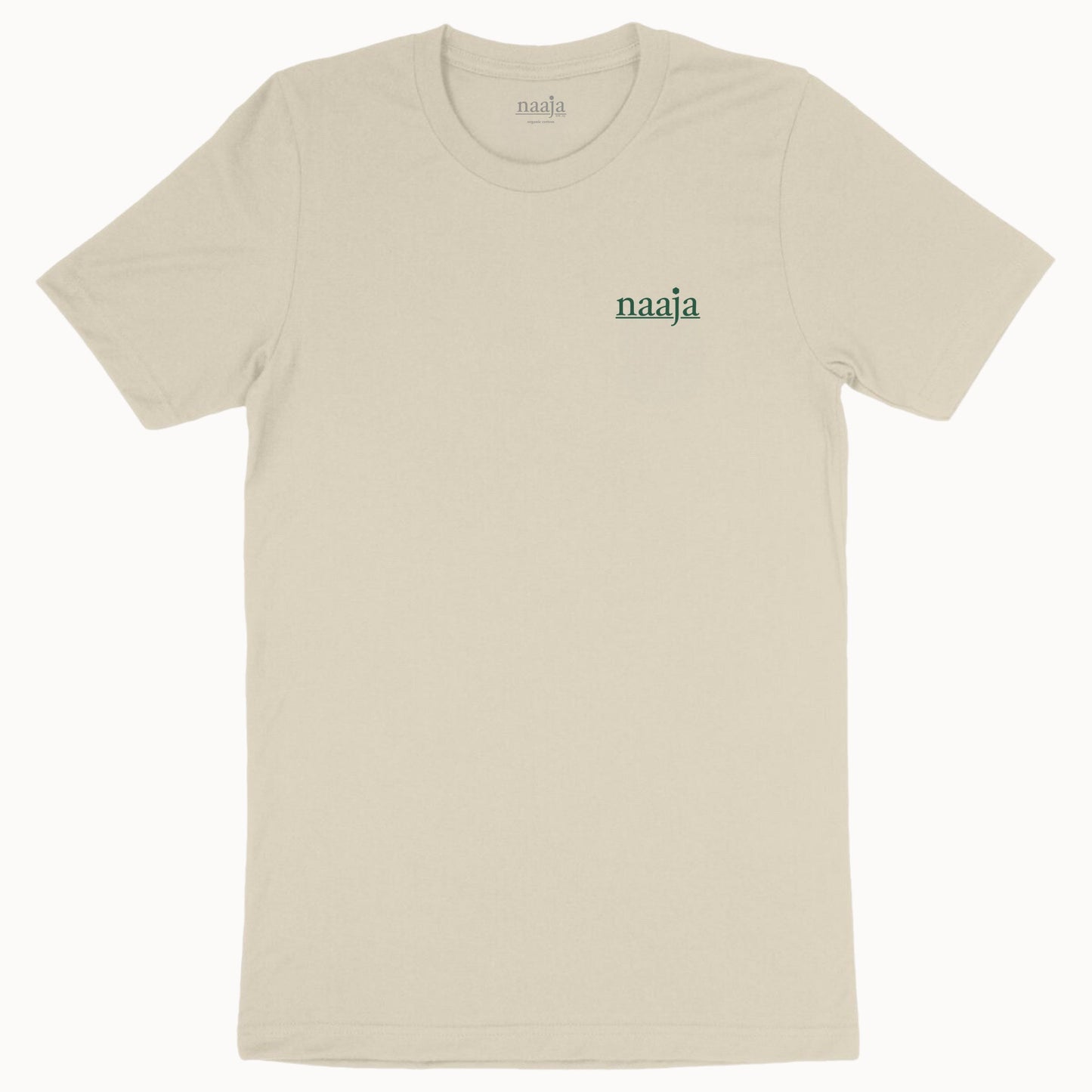 100% organic cotton light beige yellow natural raw tee t-shirt men women unisex sacred geometry line art design naaja hexagon green print