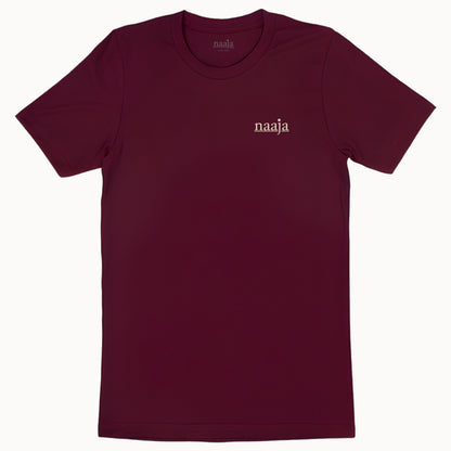 100% organic cotton maroon dark red burgundy merlot tee t-shirt men women unisex beige yellow print naaja line art hexagon geometry