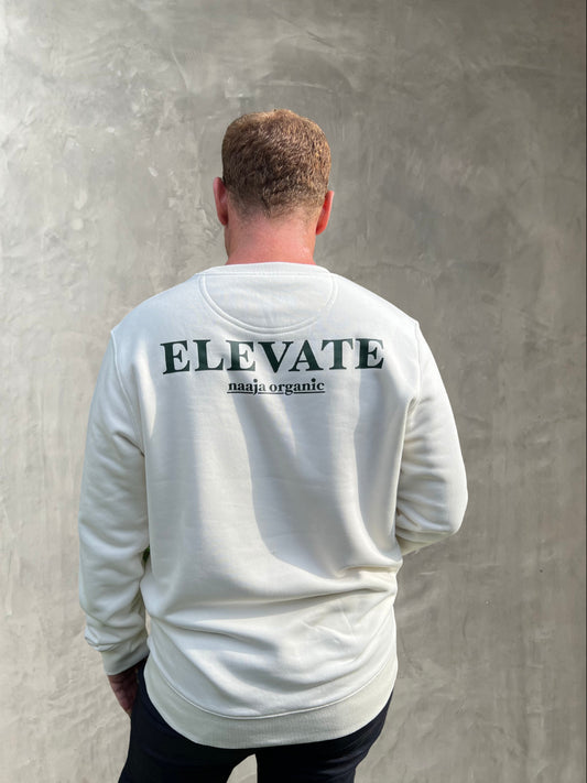 Soft Organic cotton sweat shirt sustainable durable sweatshirt eco friendly plain off white ivory vanilla cream softest most comfortable sweatshirts elevate back print naaja plain front