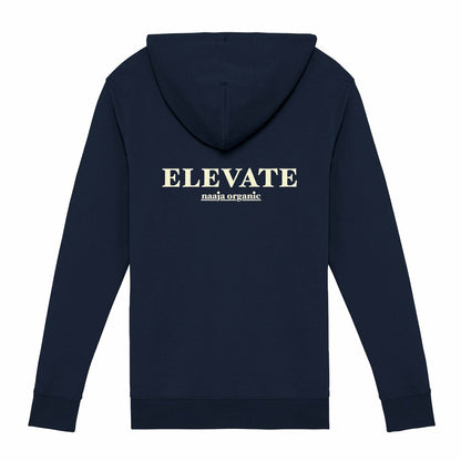 Soft Organic cotton zip hoodie eco friendly sustainable fashion softest clothing wear softest zip hoodies jumper dark navy blue twilight midnight dusk plain front back print naaja organic