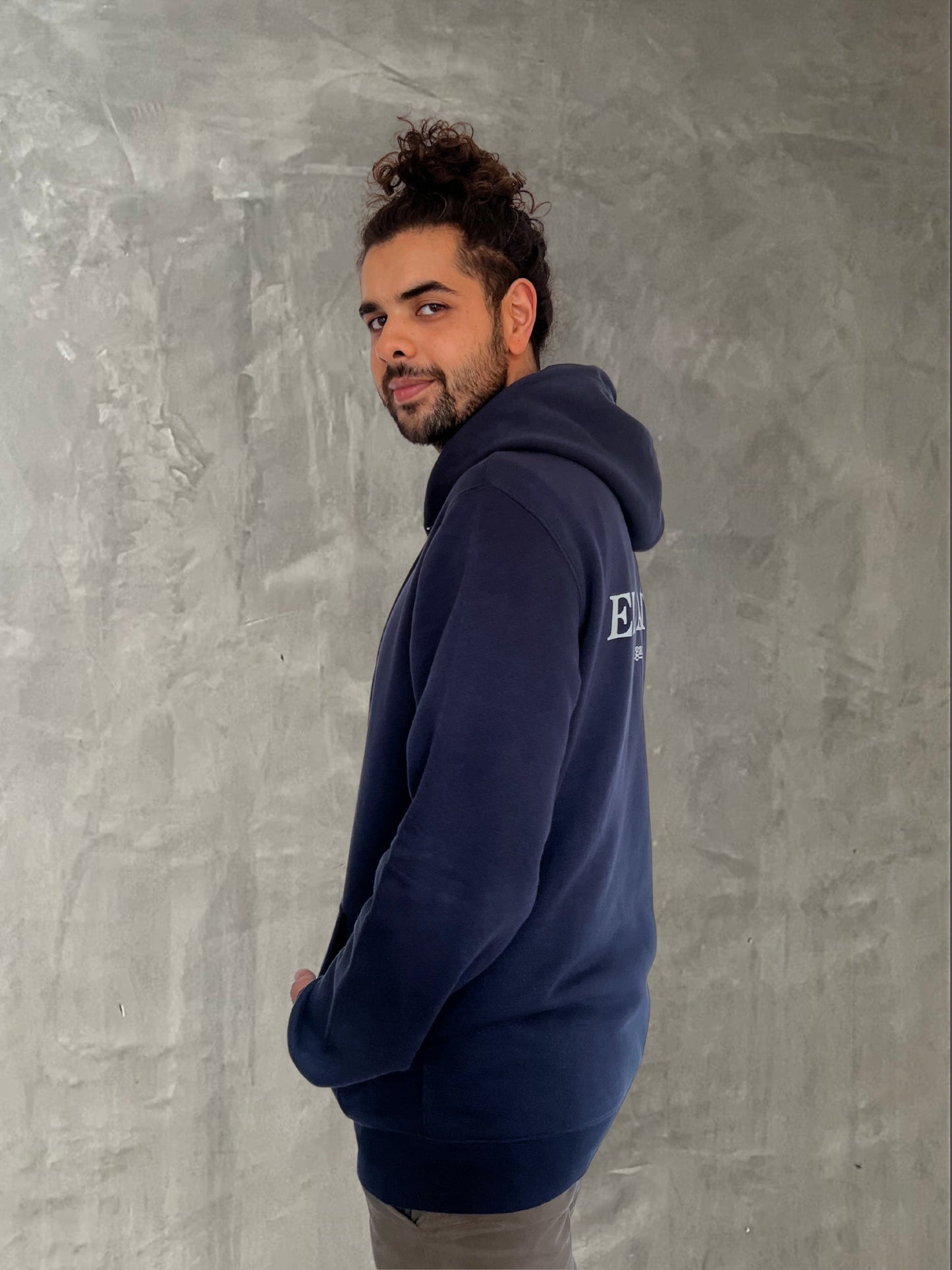 Soft Organic cotton zip hoodie eco friendly sustainable fashion softest clothing wear softest zip hoodies jumper dark navy blue twilight midnight dusk plain front