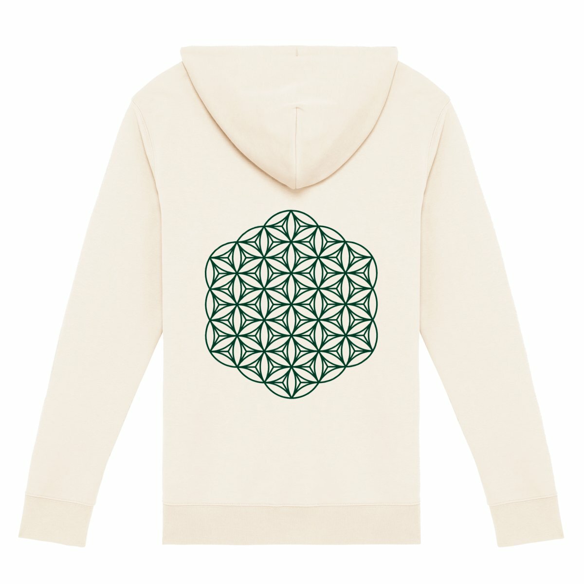 Soft Organic cotton zip hoodie eco friendly sustainable fashion softest clothing wear softest zip hoodies jumper vanilla off white beige cream ivory plain front mandala art back print sacred geometry back print design